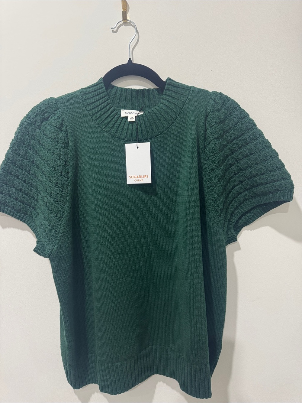 Sugarlips Dark Green Short-Sleeve Crew Sweater